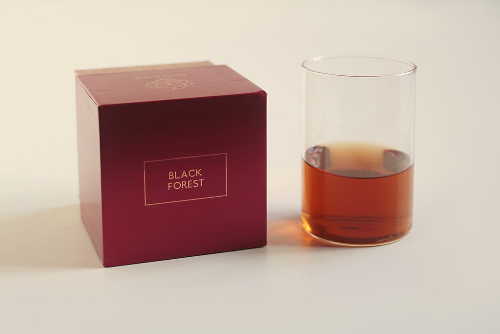 Black Forest dessert black tea blend cake ahista tea packaging premium luxury tea brand chocolate caffeine
